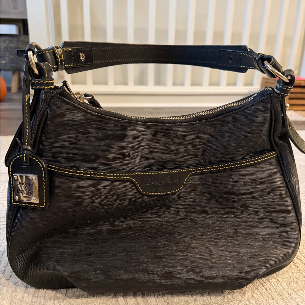 Dooney & Bourke Black Shoulder Bag with Yellow Stitching